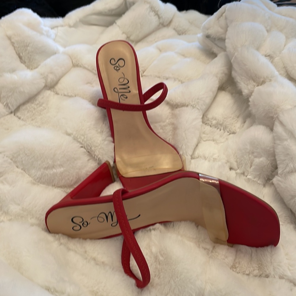 RED HEEL SANDAL!  CLEAR STRAP! SLIDE!  Sexy 👠